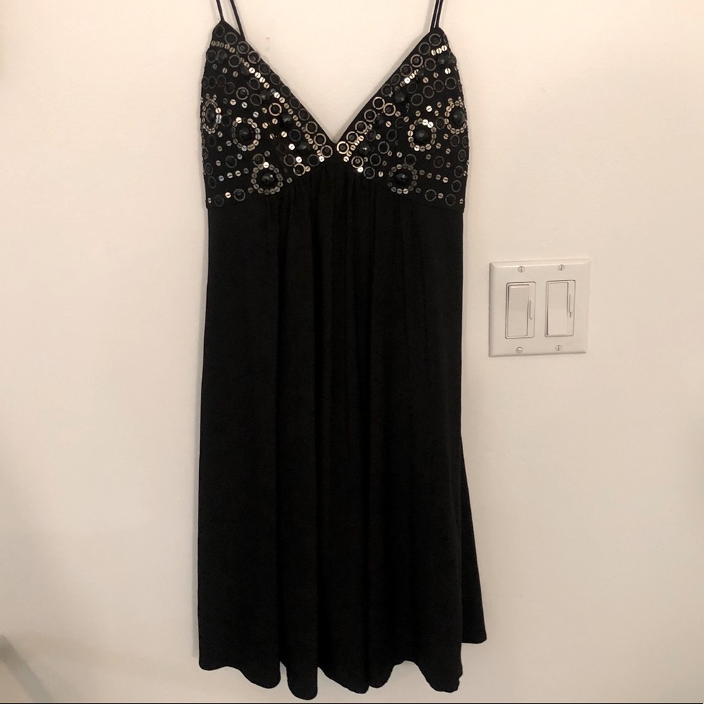 Caché black beaded spaghetti strap dress